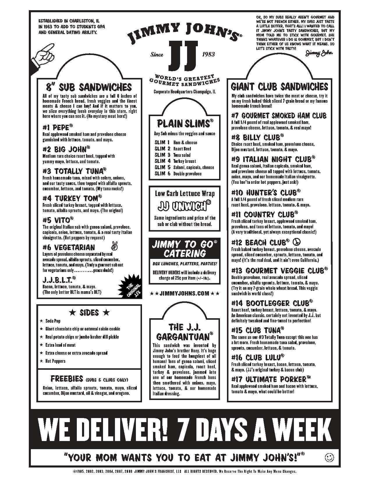 Jimmy John's Menu, Menu for Jimmy John's, Germantown, Memphis ...