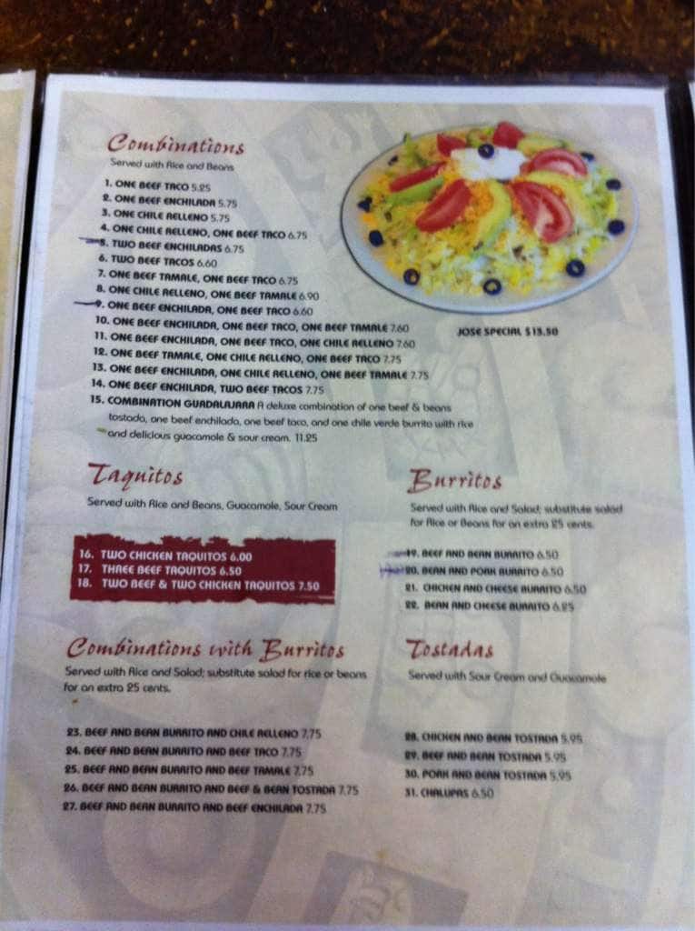 Menu at Erazo Mexican Restaurant, Spanish Fork
