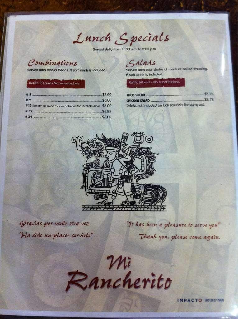 Menu at Erazo Mexican Restaurant, Spanish Fork
