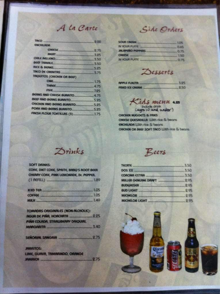 Menu at Erazo Mexican Restaurant, Spanish Fork