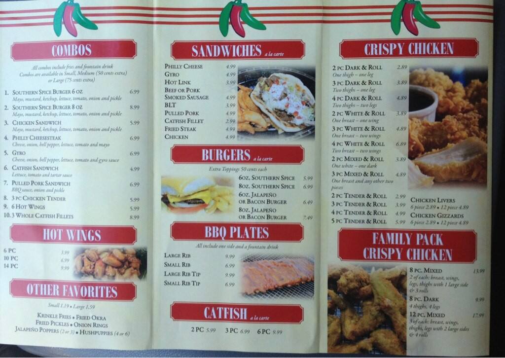 Southern spice menu