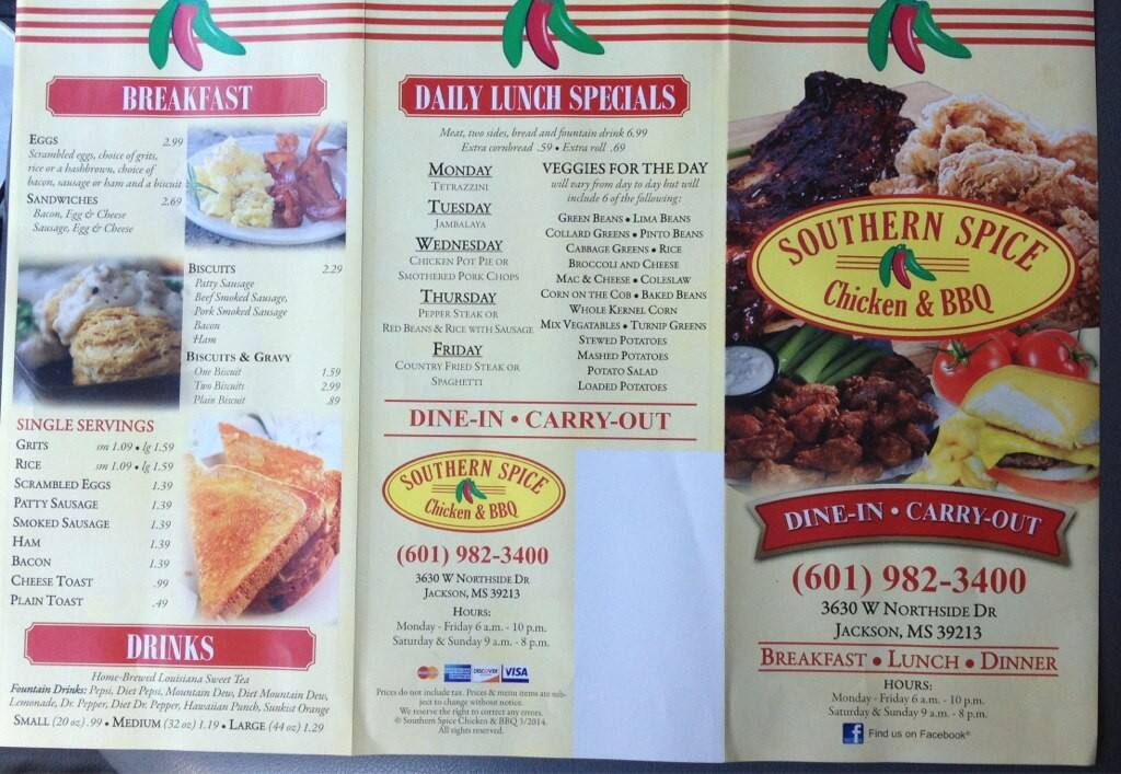 Southern spice menu