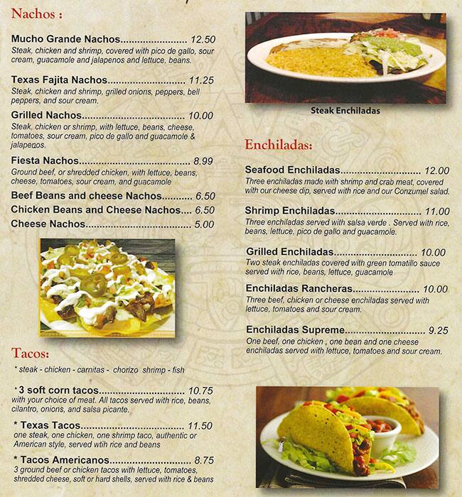 Menu at Cozumel Mexican Grill restaurant, Loxley
