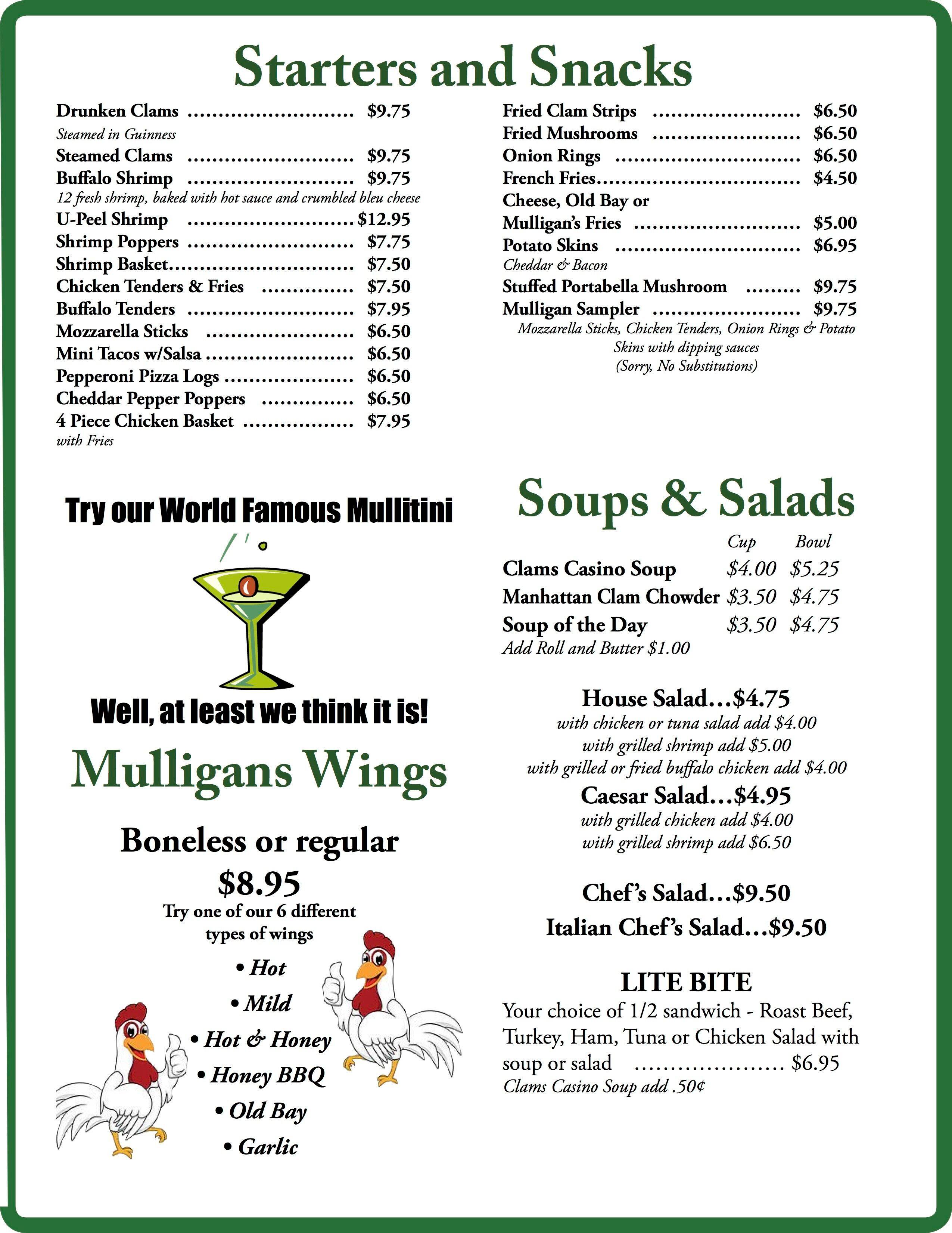 Menu at Mulligan's Shore Bar & Grill, Wildwood, 310 W Hildreth Ave