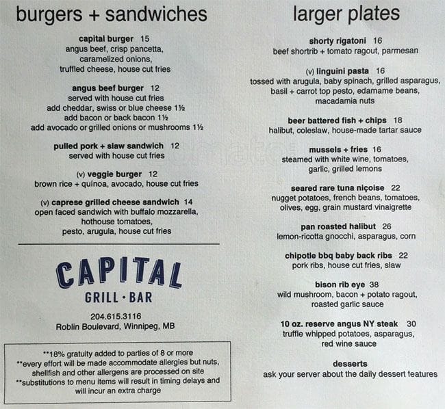 Menu de Capital Grill & Bar