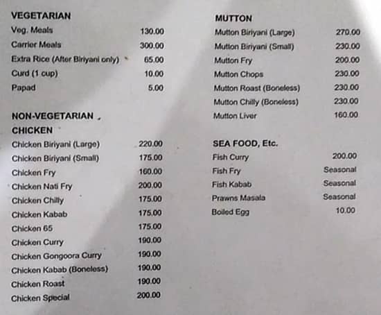 Hotel Navayuga menu
