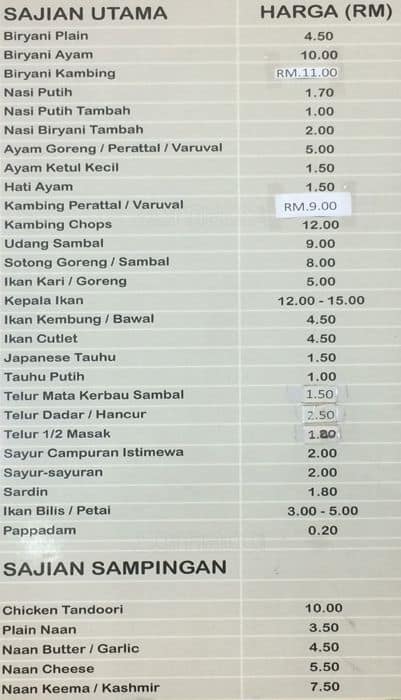 Nasi Kandar Penang Menu, Menu for Nasi Kandar Penang, Chow Kit, Kuala ...