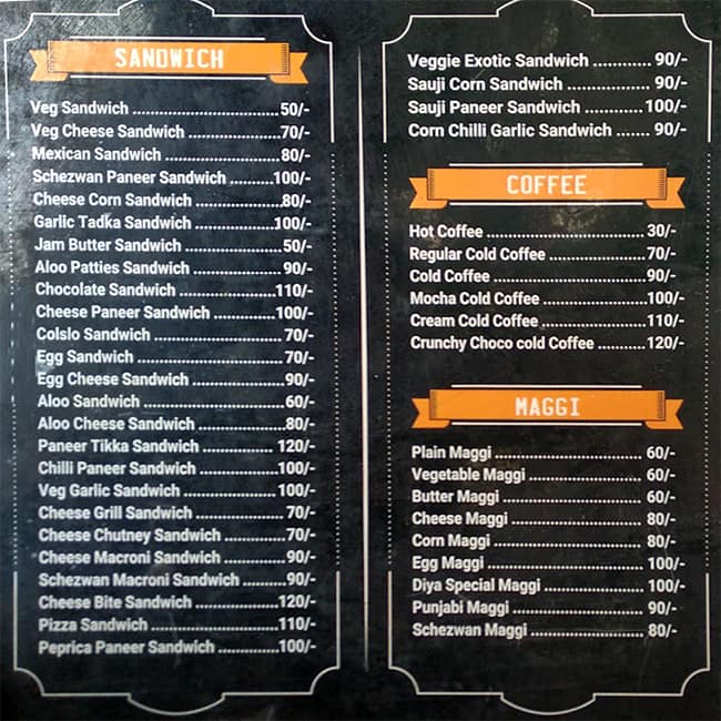 Menu at Diya Cafe, Raipur, 6MHP+634