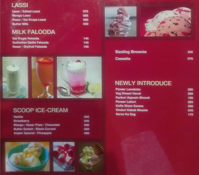 Sai Krupa Veg Restaurant menu