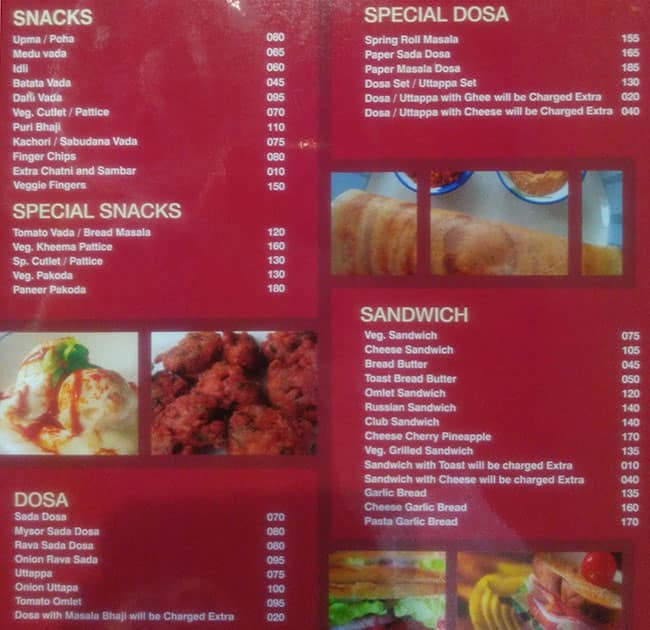 Sai Krupa Veg Restaurant menu