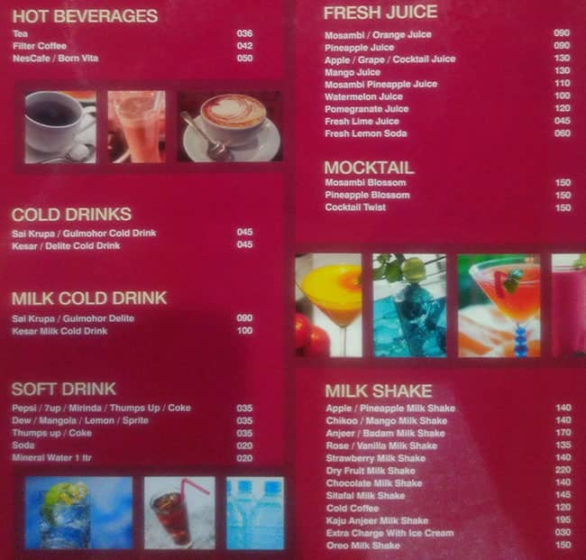 Sai Krupa Veg Restaurant menu