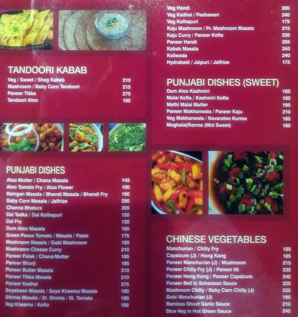 Sai Krupa Veg Restaurant menu