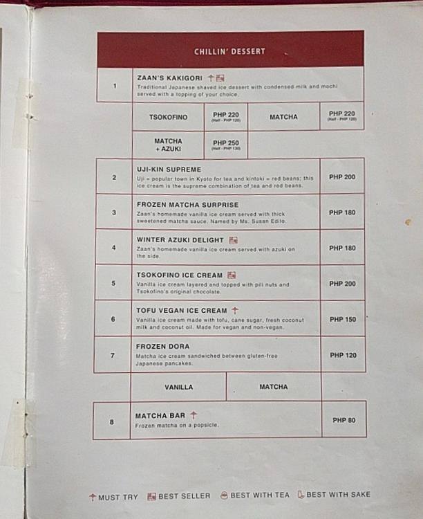 Carta del restaurante Zaan Japanese Tea House, Ciudad Quezon