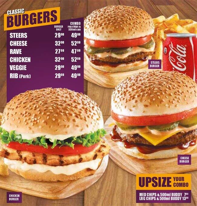 Menu at Steers restaurant, Midrand, Value Fair Shopping Centre