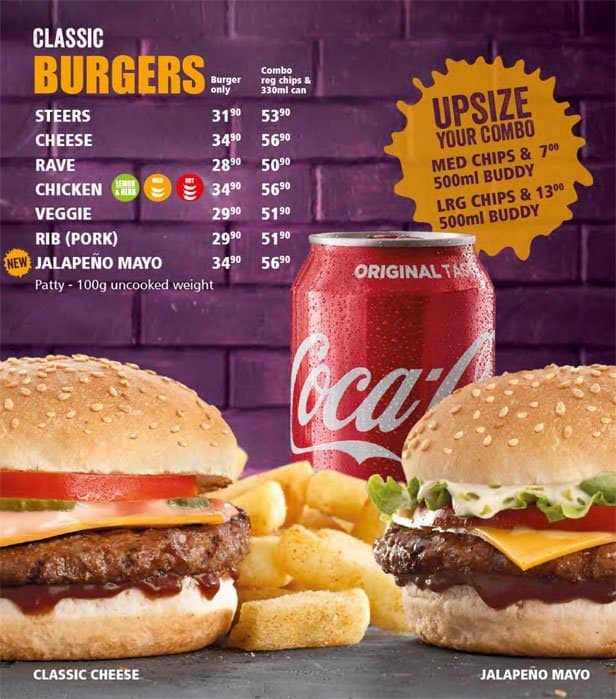 Menu at Steers, South Africa