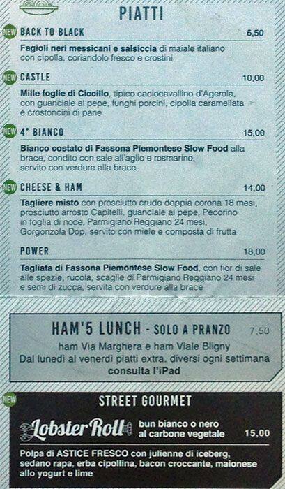 Menu di Ham Holy Burger - Milano, via Marghera 