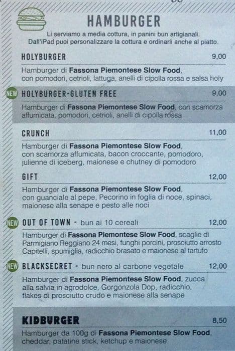 Menu di Ham Holy Burger - Milano, via Marghera 