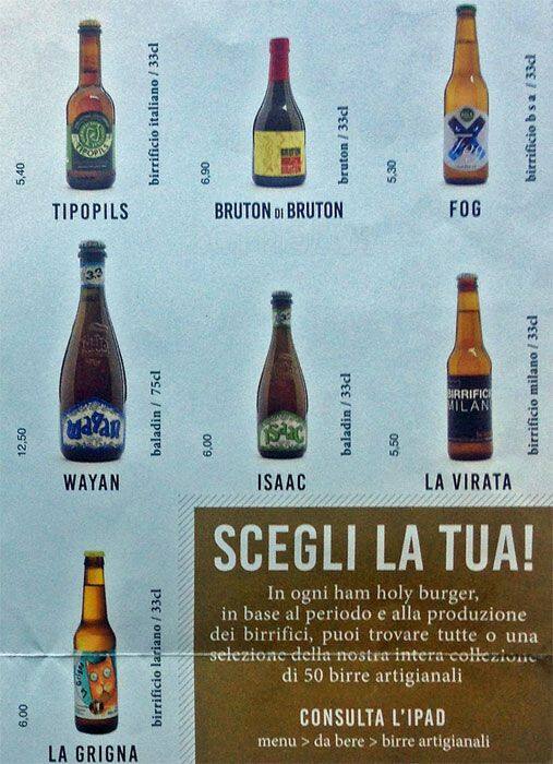 Menu di Ham Holy Burger - Milano, via Marghera 