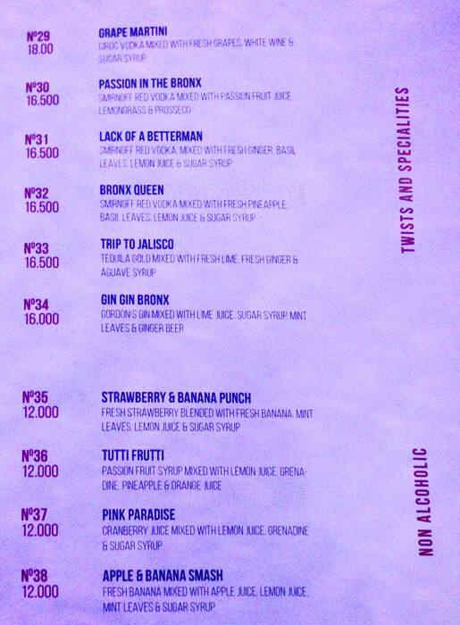 Bronx menu