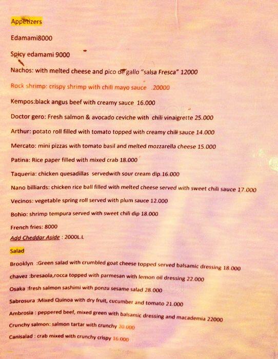 Bronx menu