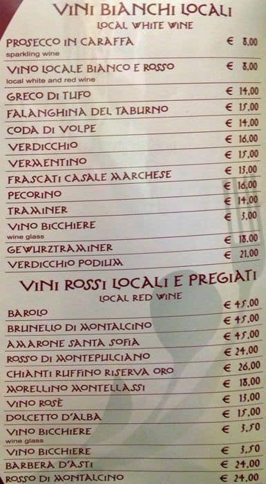 Menu di Da Enrico 