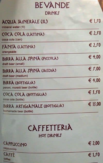 Menu di Da Enrico 