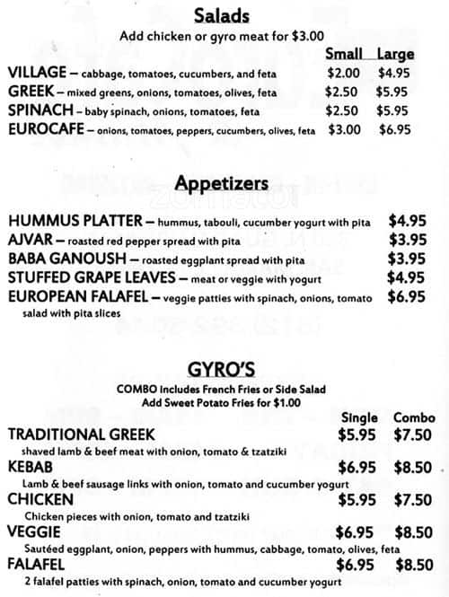 EuroCafe & Market Menu, Menu for EuroCafe & Market, San Marcos, San