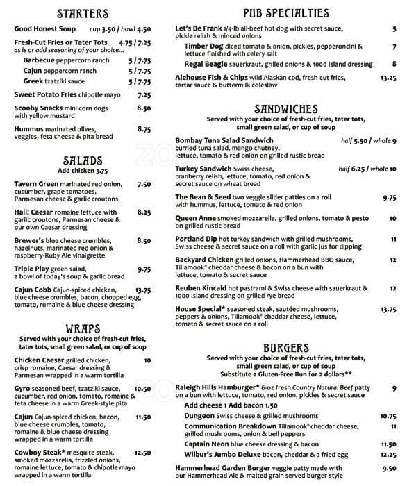 McMenamins Raleigh Hills Pub Menu - Urbanspoon/Zomato