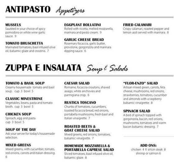 Enzo's Italian Menu, Menu for Enzo's Italian, Florence, Omaha