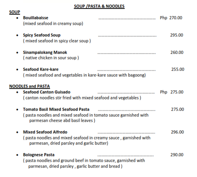 Menu at Fishes Seafood and Wine IL Corso restaurant, Cebu City