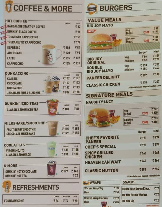 Menu At Dunkin Donuts Mumbai Gr Flr