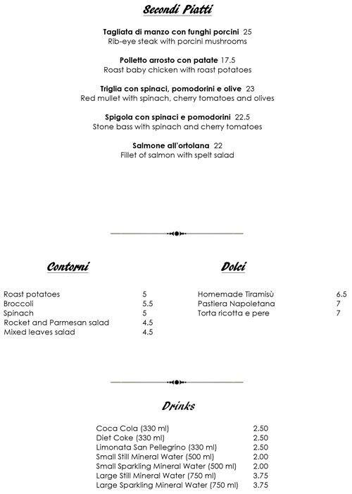 Stuzzico Ristorante menu