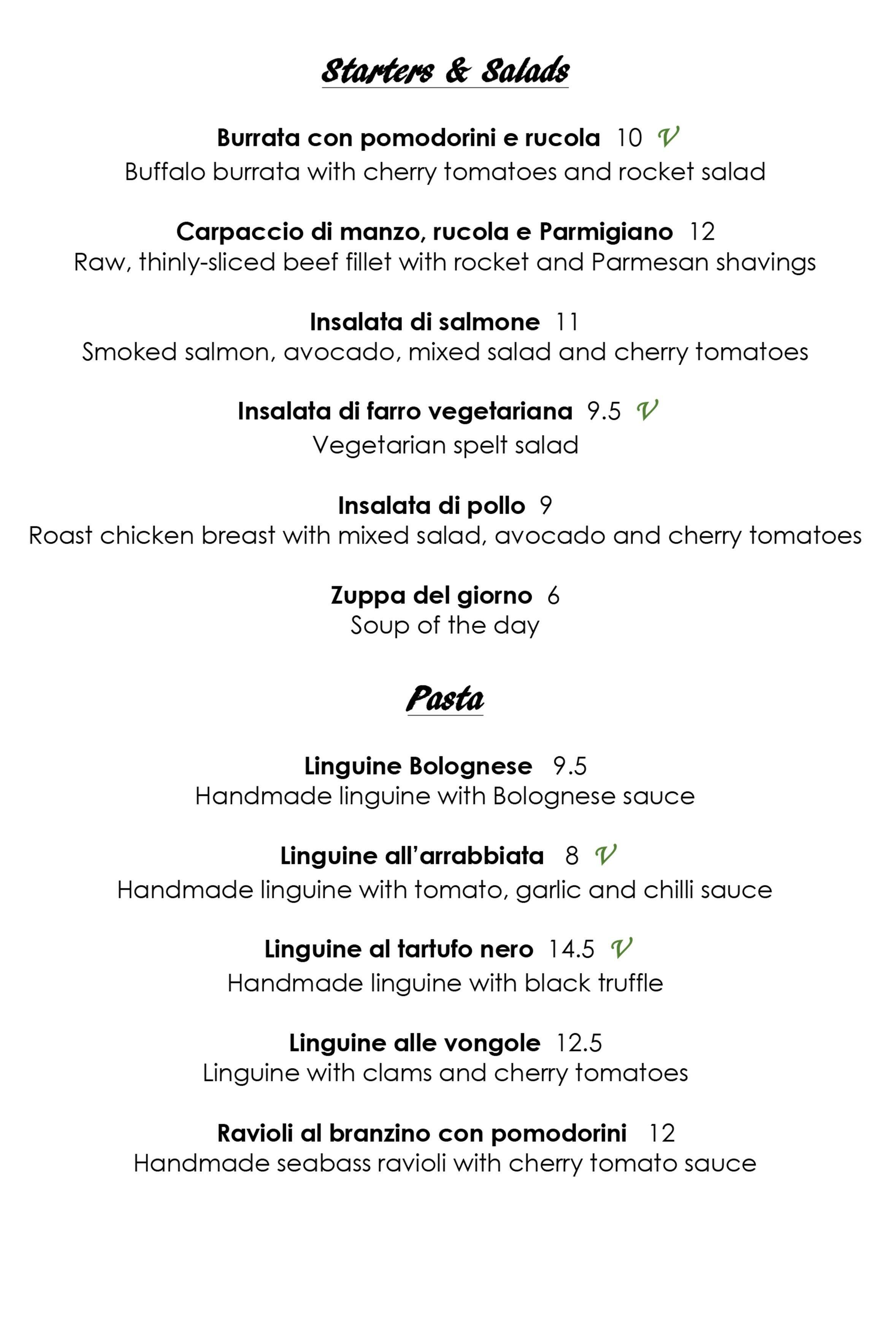 Stuzzico Ristorante menu