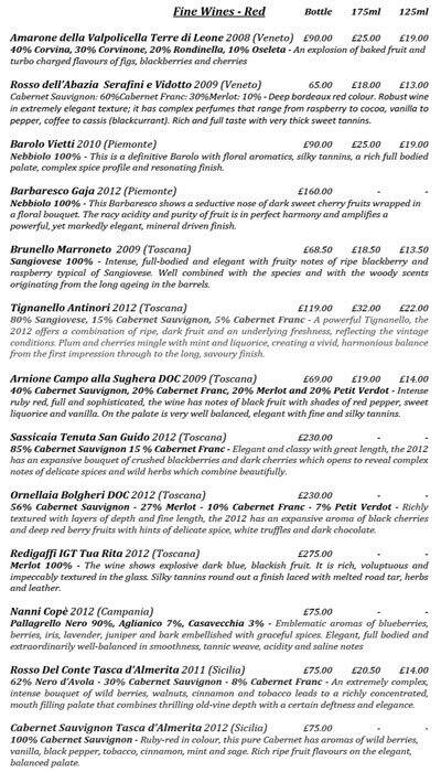 Stuzzico Ristorante menu