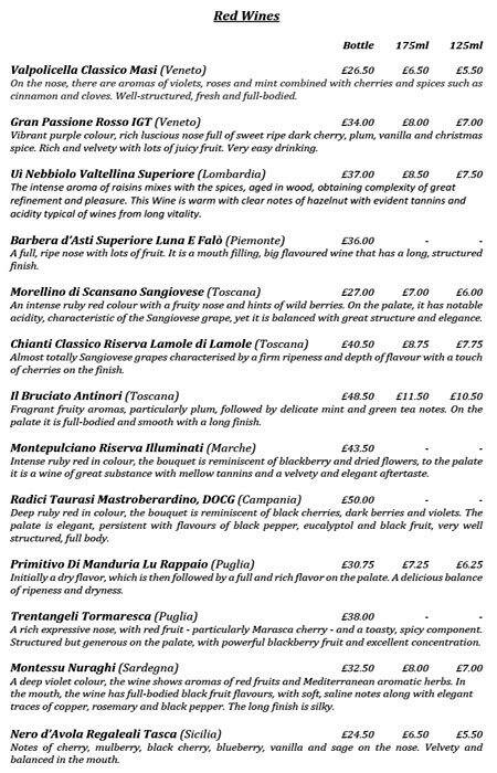 Stuzzico Ristorante menu