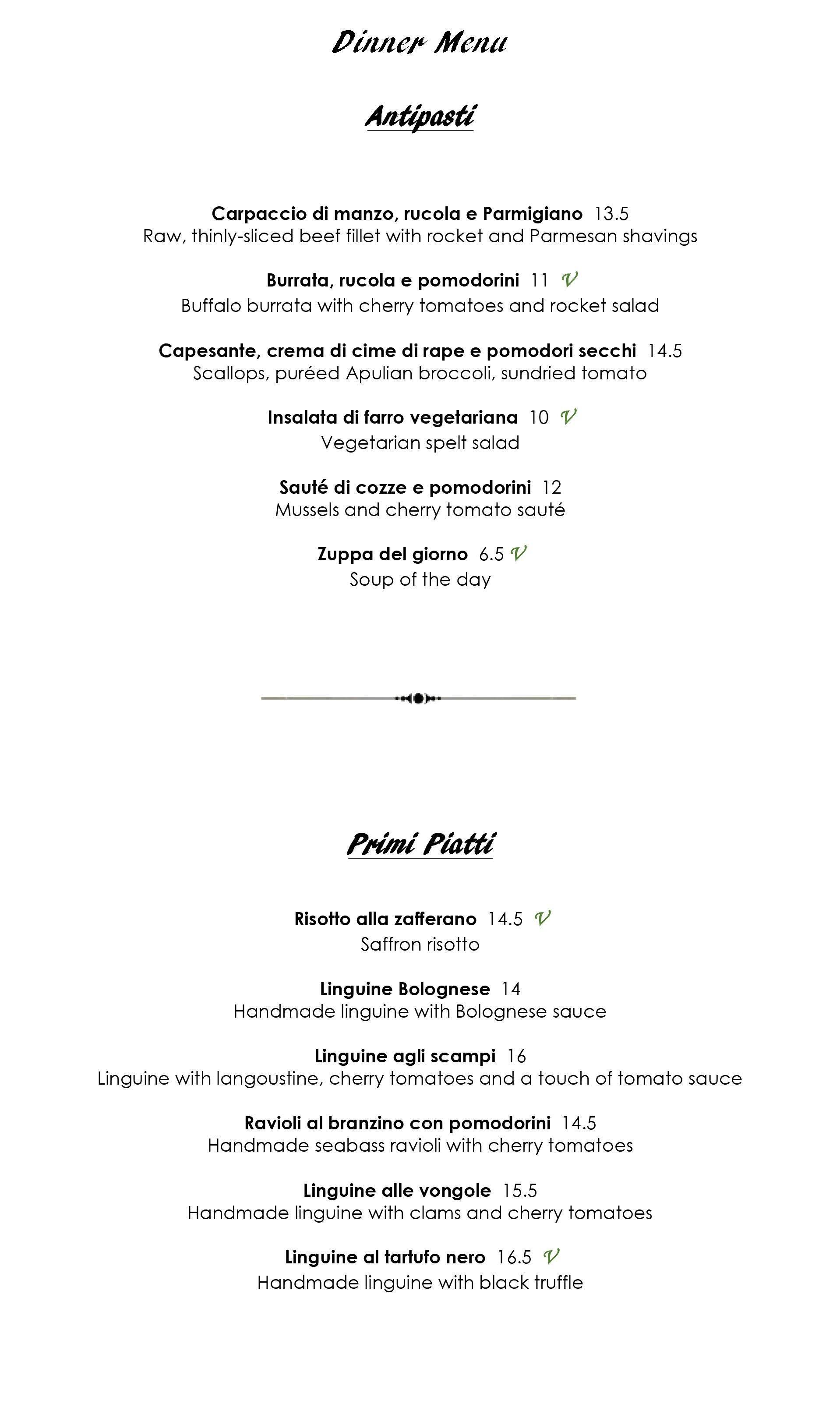 Stuzzico Ristorante menu