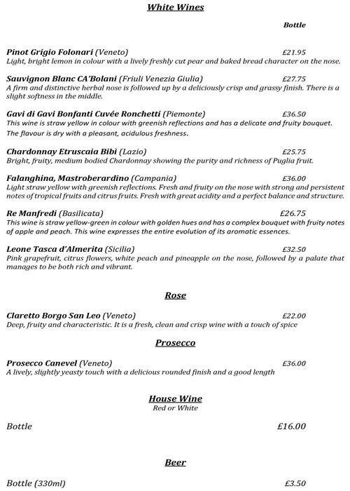 Stuzzico Ristorante menu