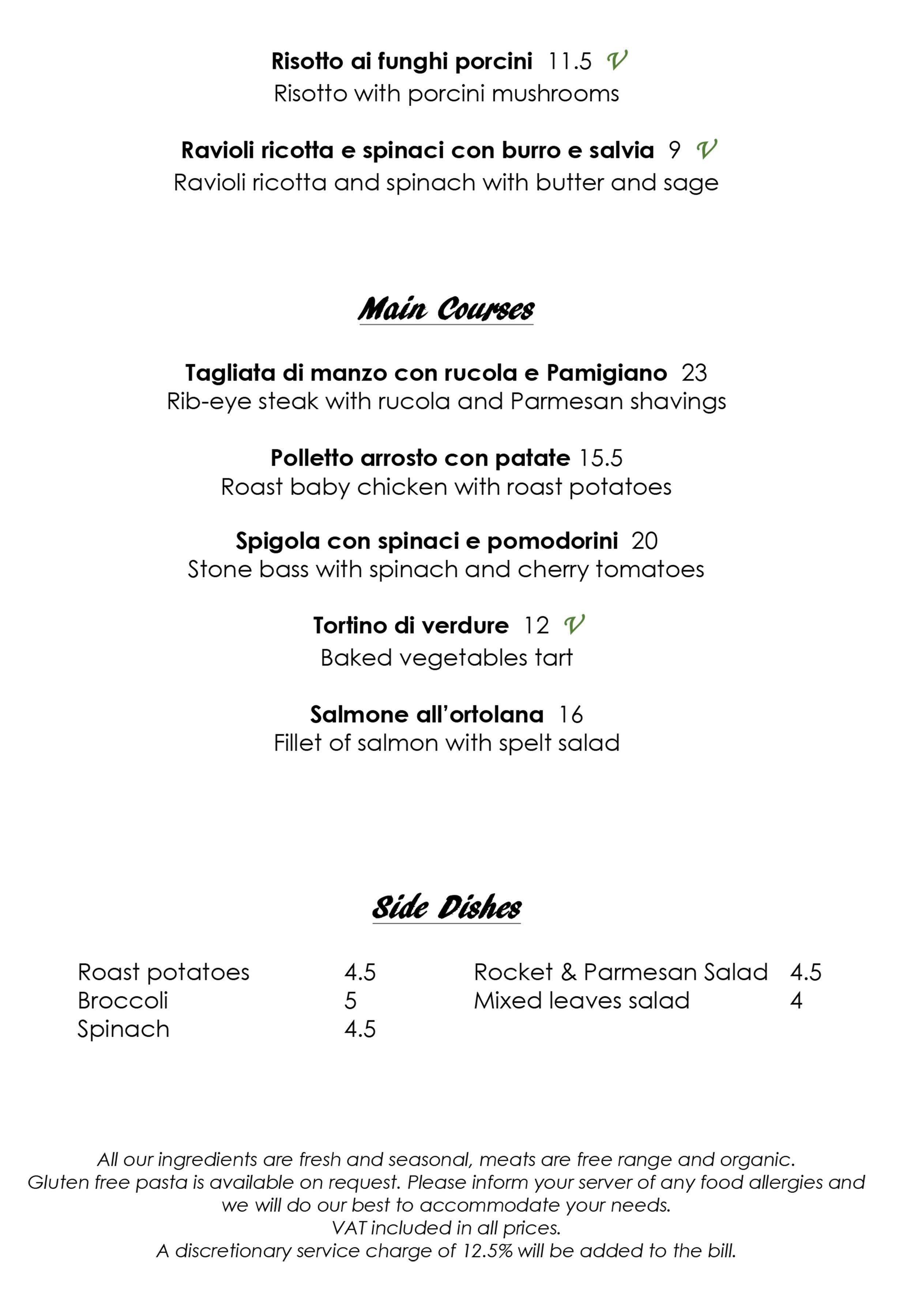 Stuzzico Ristorante menu