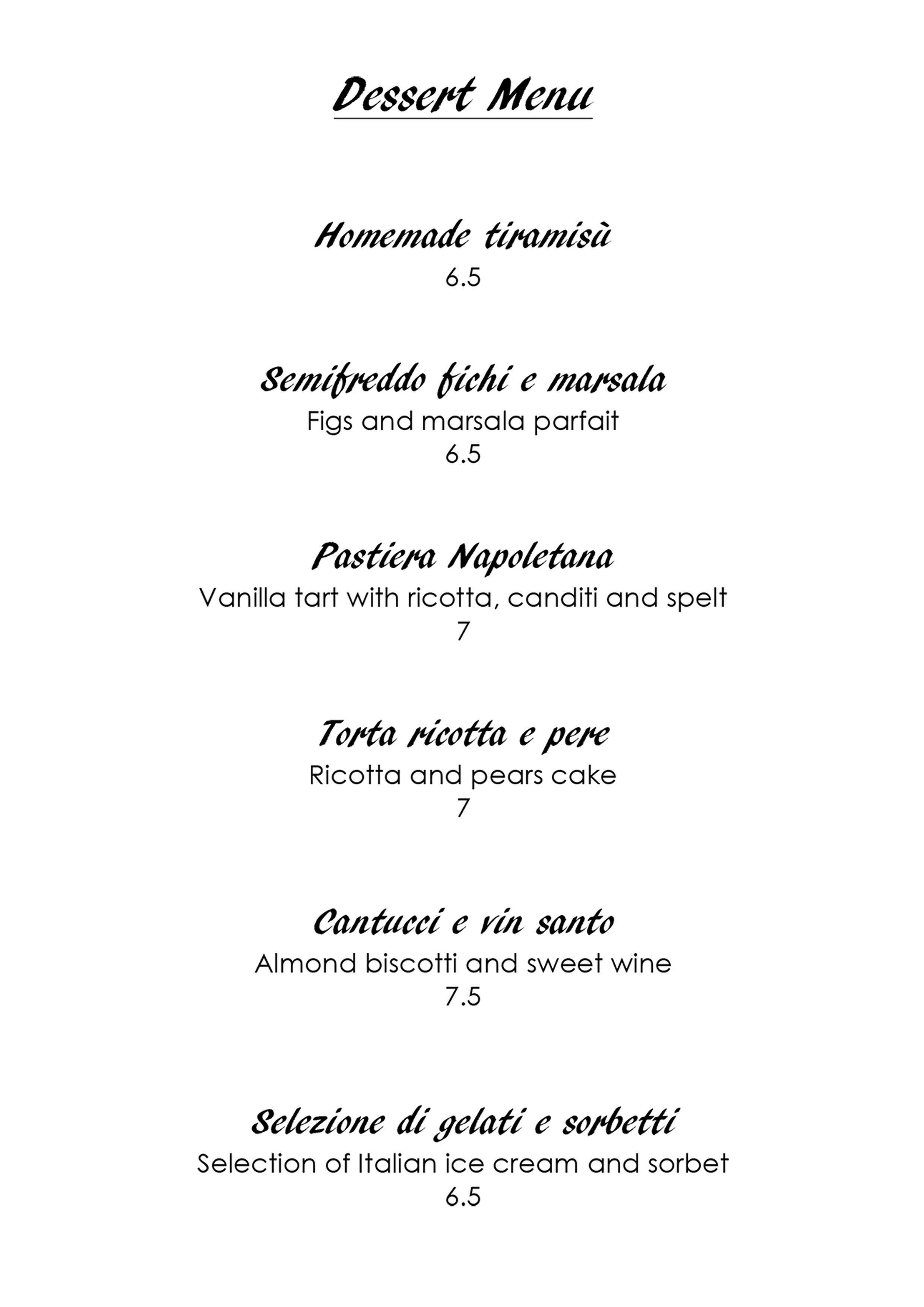 Stuzzico Ristorante menu