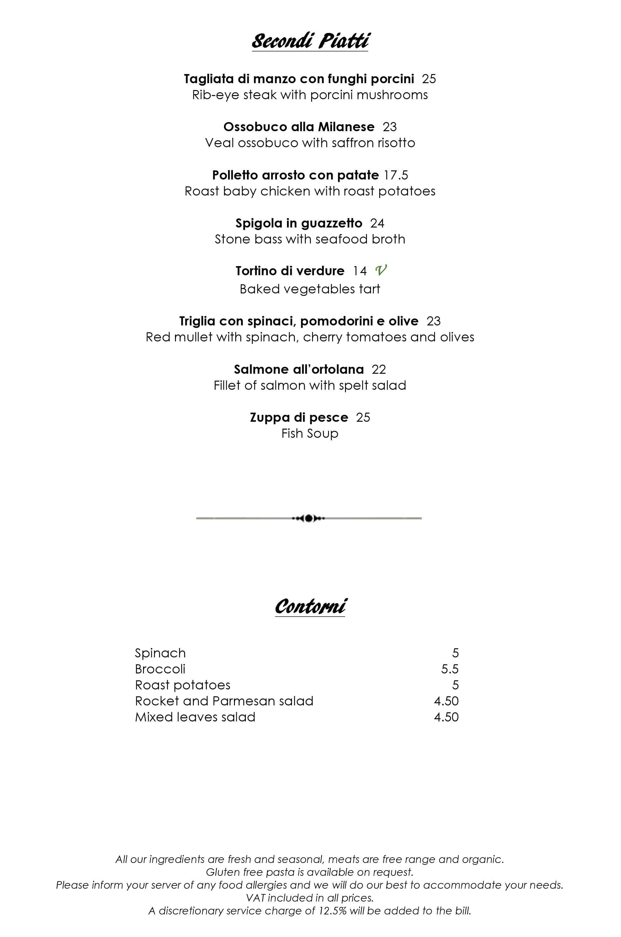Stuzzico Ristorante menu