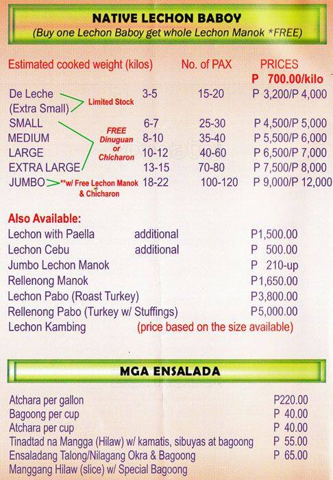 Menu at Aling Nene restaurant, Taguig, GF