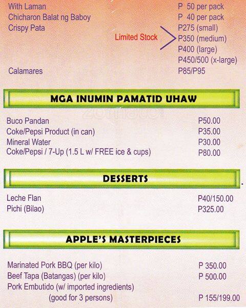 Menu at Aling Nene restaurant, Taguig, GF