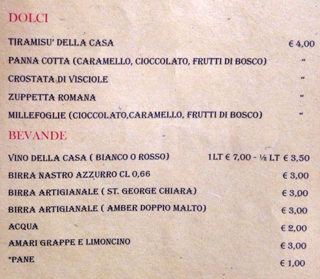 Menu de Osteria Ancora Qua