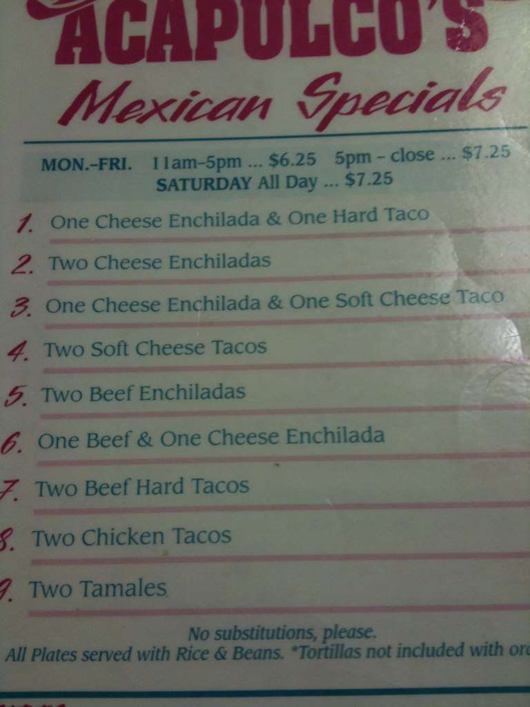 Acapulco S Menu For Duncanville Desoto Acapulco S Duncanville Desoto Menu