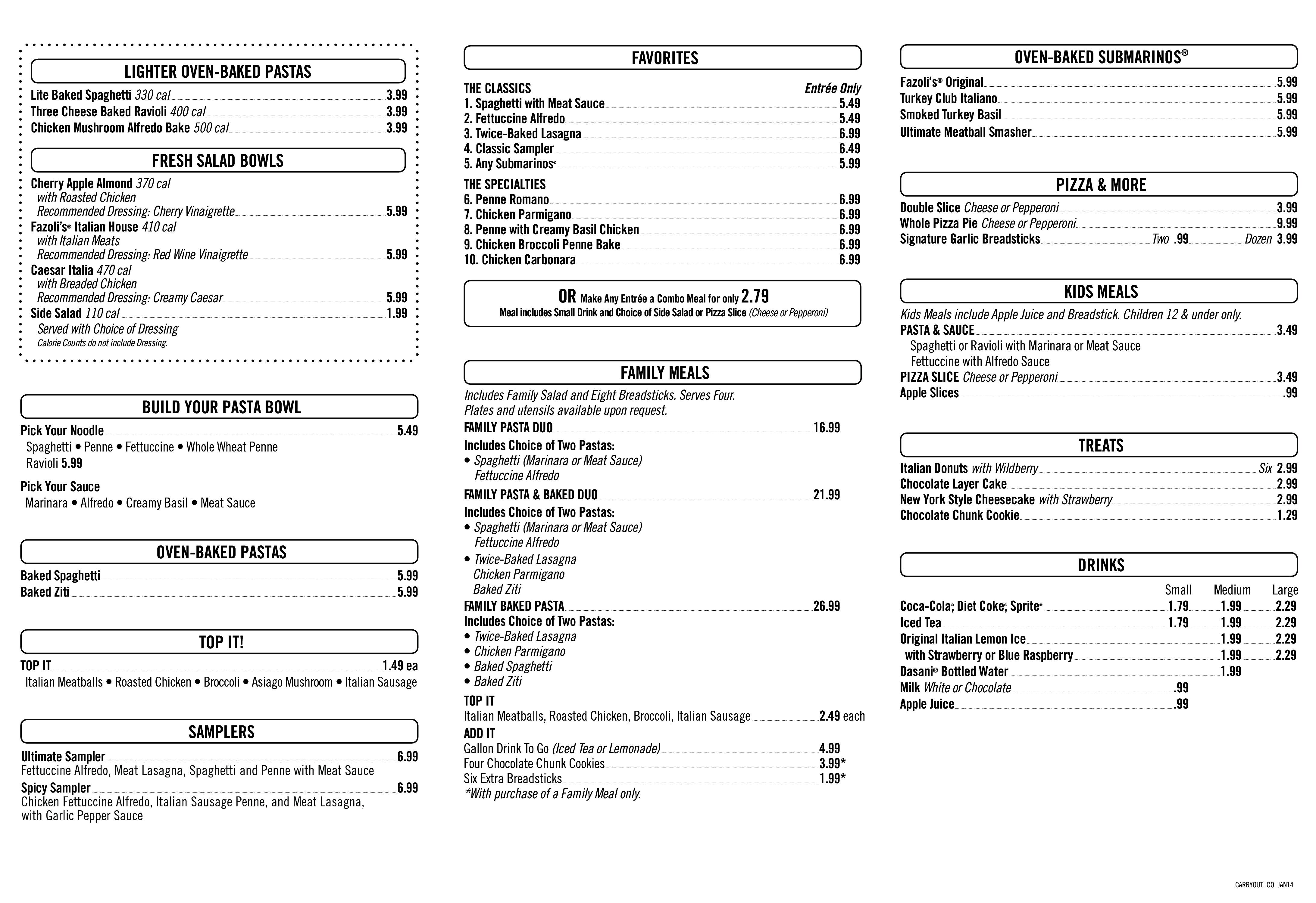Fazoli s Printable Menu