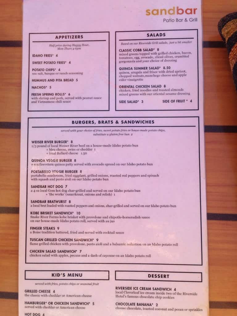 Menu at Sandbar Patio Bar & Grill, Boise, W Chinden Blvd