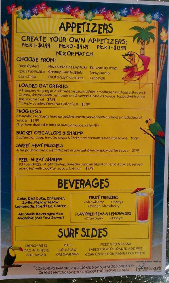 Menu at Catfish Willy's restaurant, Owensboro