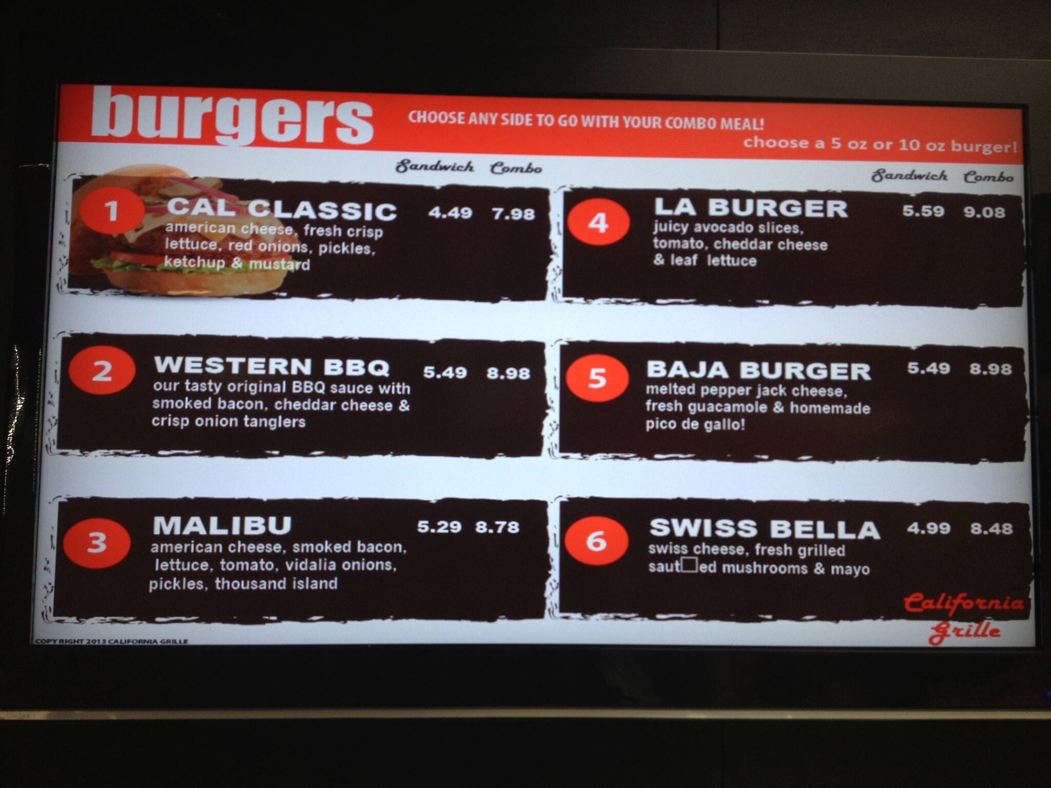 California Grille Menu, Menu de California Grille, Derry, Manchester