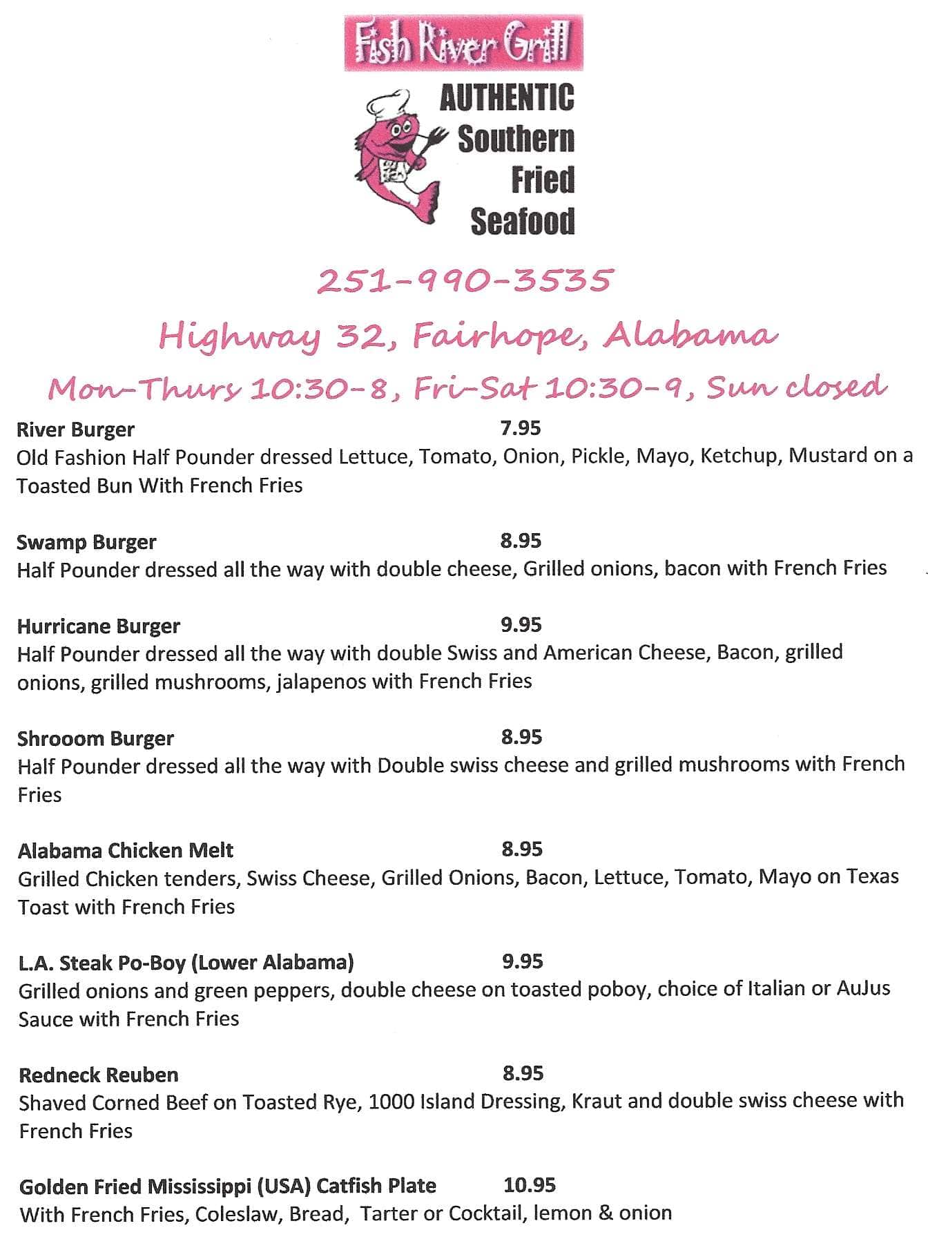 Fish River Grill Menu, Menu for Fish River Grill, Fairhope, Mobile Bay