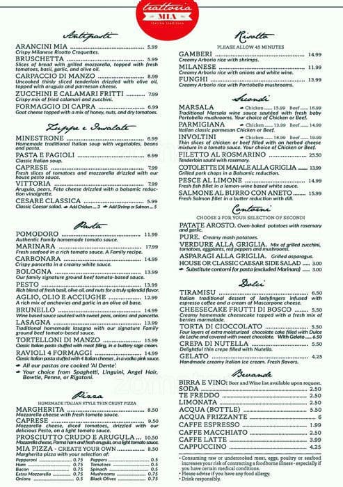  Trattoria  Mia Menu  Menu  for Trattoria  Mia Fort Myers 